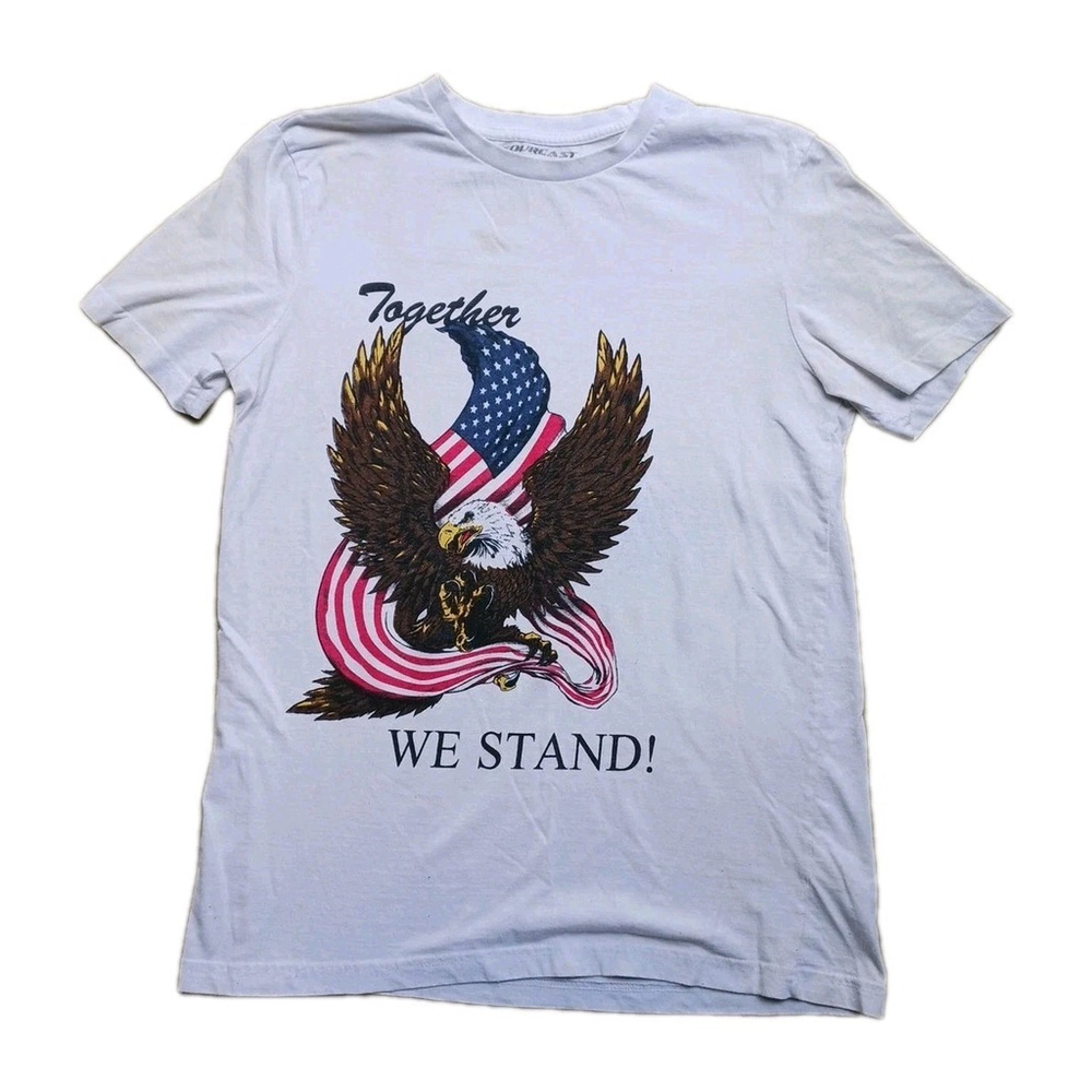 USA Bald Eagle Flag White Cotton Tee - Medium